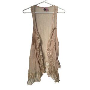 Love On A Hanger Cardigan Vest Size Large Sleeveless Open Front Floral Lace Pink